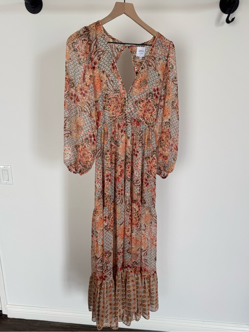 Misa Los Angeles Peach and Cream Floral Maxi Dress